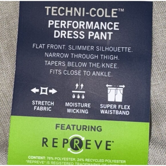 Kenneth Cole Mens 32x30 Pants Chino Slacks Tan Performance Dress Slim Fit New - Picture 6 of 9